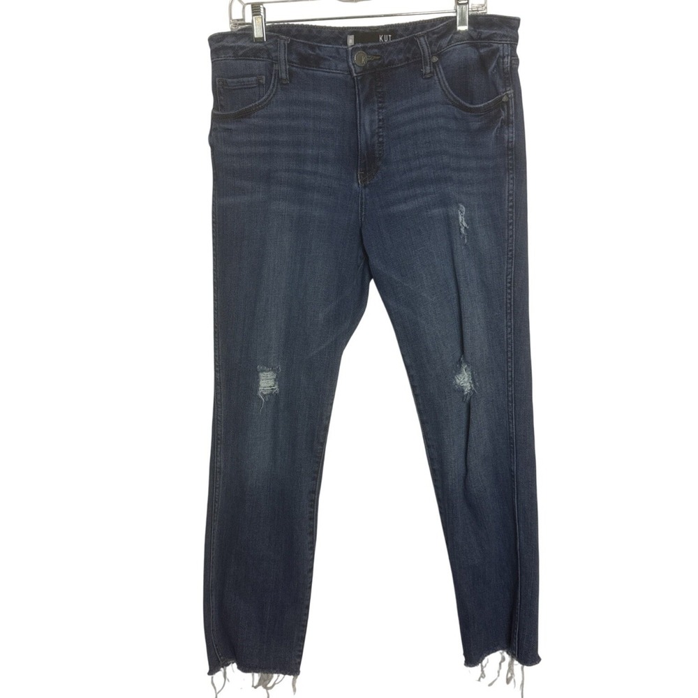 KUT from the Kloth Womens 10 Frayed Hem‎ Straight Leg Jeans Catherine Boyfriend